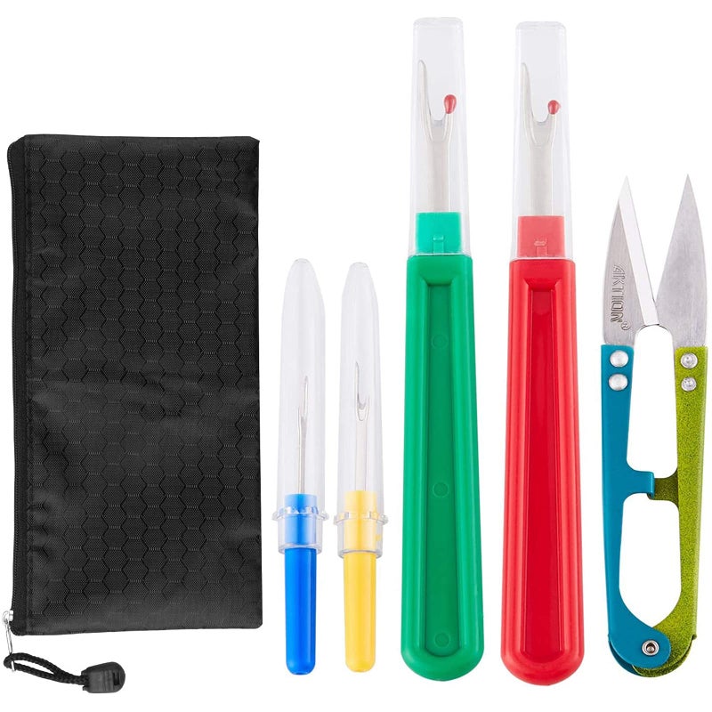 CampTek Seam Ripper and Thread Remover Kit,2 Big and 2 Small Sewing Stitch Thread Unpicker and 1 Sewing Trimming Scissor Nipper Tool for Thread Remove(Multi-Color) - Image 1